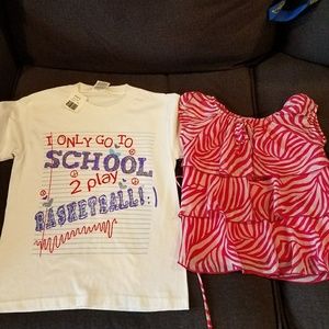 Girls T size S and pretty adjustable shirt size 6